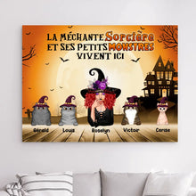 Charger l&#39;image dans la galerie, Impression sur Acrylique personnalisée, cadeau pour Halloween, Maman Chat, sorcière, Joyeux, Jusqu&#39;à 6 Chats, Monstres
