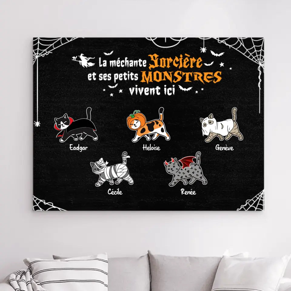 Impressions sur métal personnalisée, cadeau pour Halloween, Maman, sorcière, Jusqu'à 9 Chats, Monstres