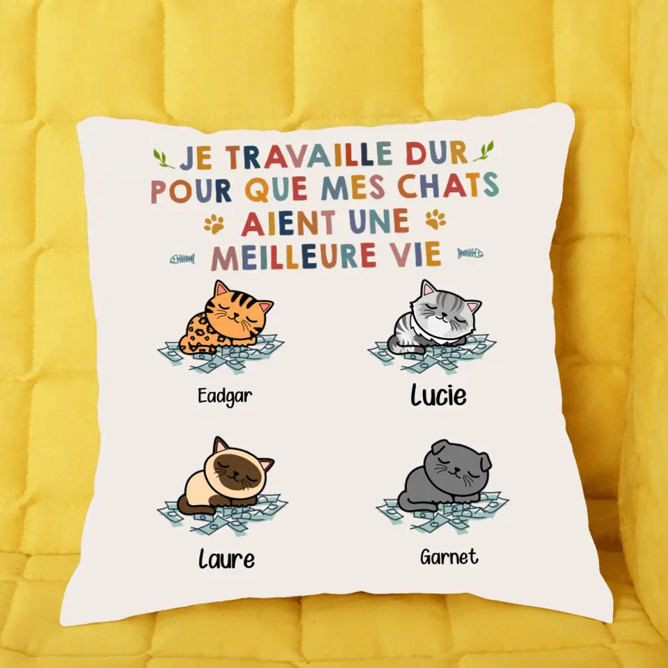 Jusqu'à 6 Chats, Oreiller personnalisée, Canapé Coussin cadeau pour Maman, Papa Chat, Joyeux, Meilleure Vie