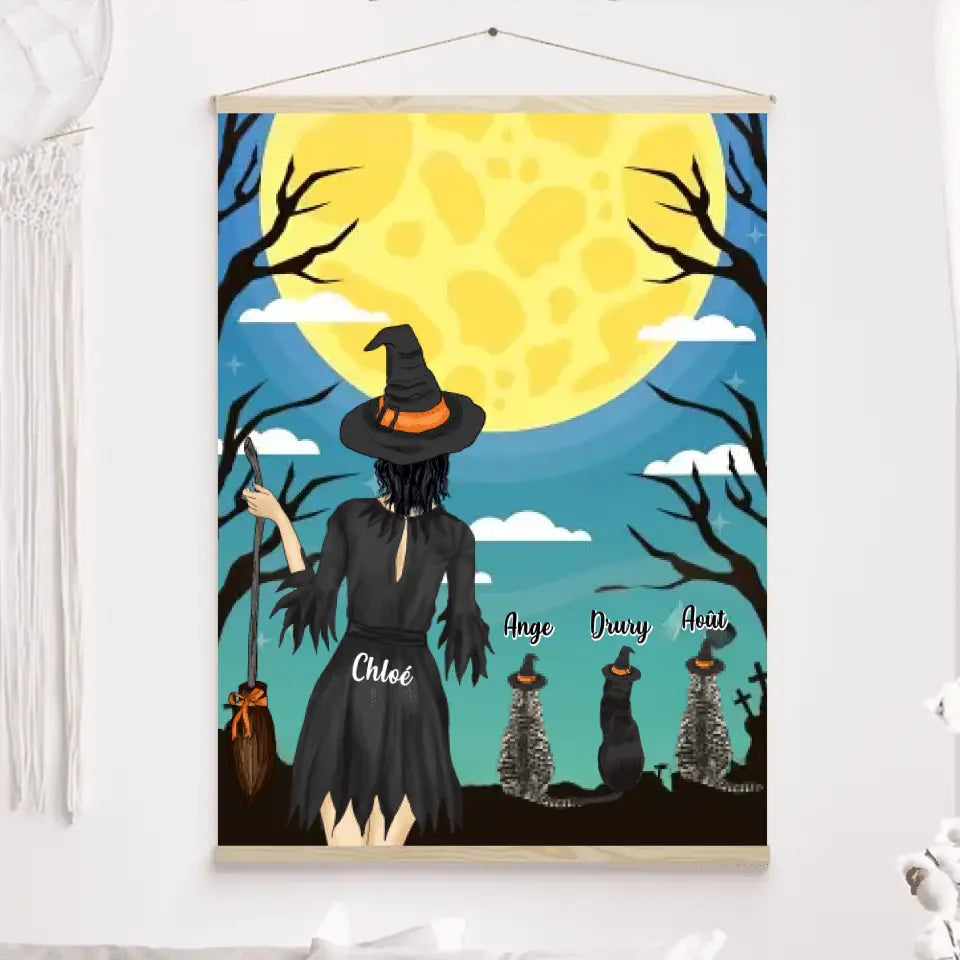 Jusqu'à 3 Chats, Toile à suspendre personnalisée, Toile cadeau pour Maman Chat, joyeux Halloween