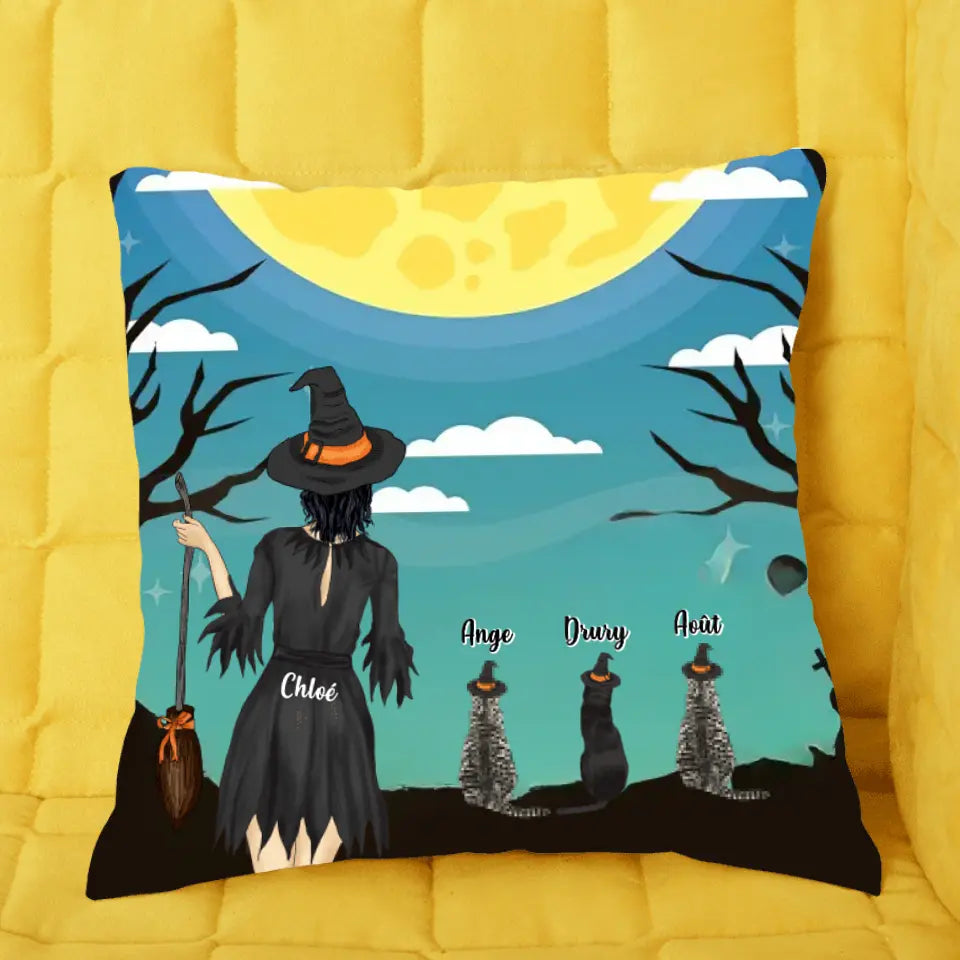 Jusqu'à 3 Chats, Oreiller personnalisée, Canapé Coussin cadeau pour Maman Chat, joyeux Halloween