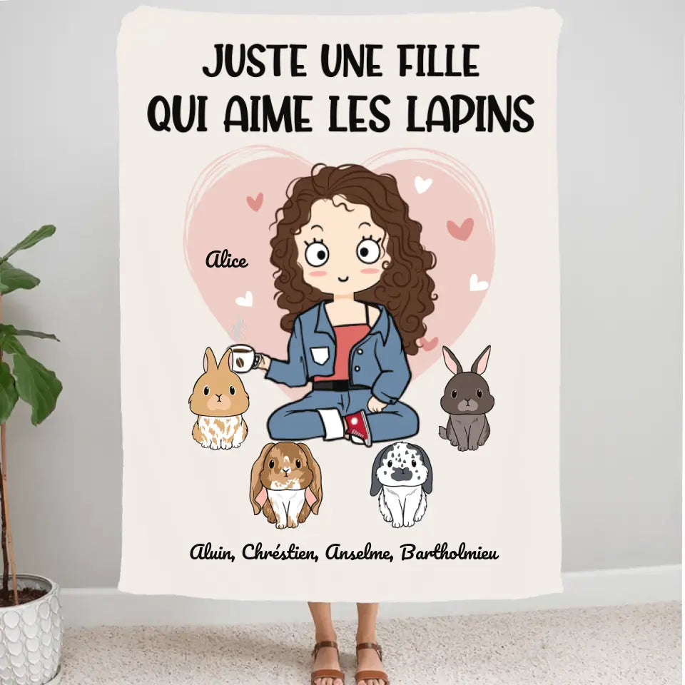 Couverture personnalisés, Plaid en polaire Cadeau Pour Maman De lapin, Jusqu'à 4 lapins, fille qui aime les lapins