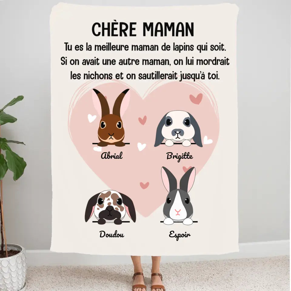 Couverture personnalisés, Plaid en polaire Cadeau Pour Maman De lapin, fête des mères, Jusqu'à 9 lapins, Chère maman