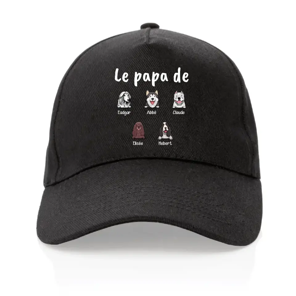 Casquette personnalisée chien, Casquette homme chiens, Jusqu'à 6 chiens, papa de chiens