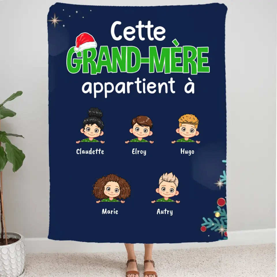 Couverture personnalisée, Plaid en polaire Noël cadeau pour Grand-mère, Jusqu'à 12 enfants, cette mamie appartient à