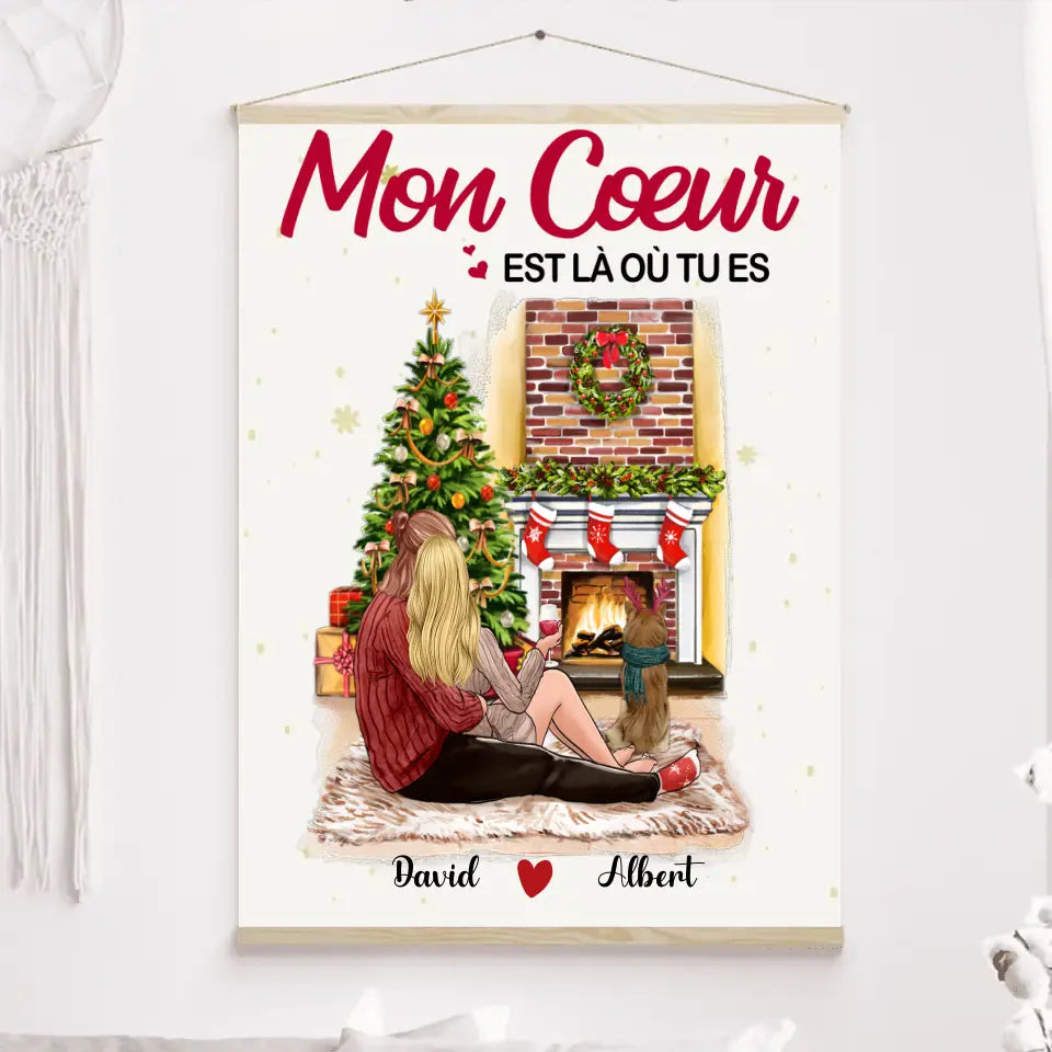 Toile à suspendre personnalisée, Toile noël cadeau pour Couple, femme, mari, Mon Cœurs est là où tu es