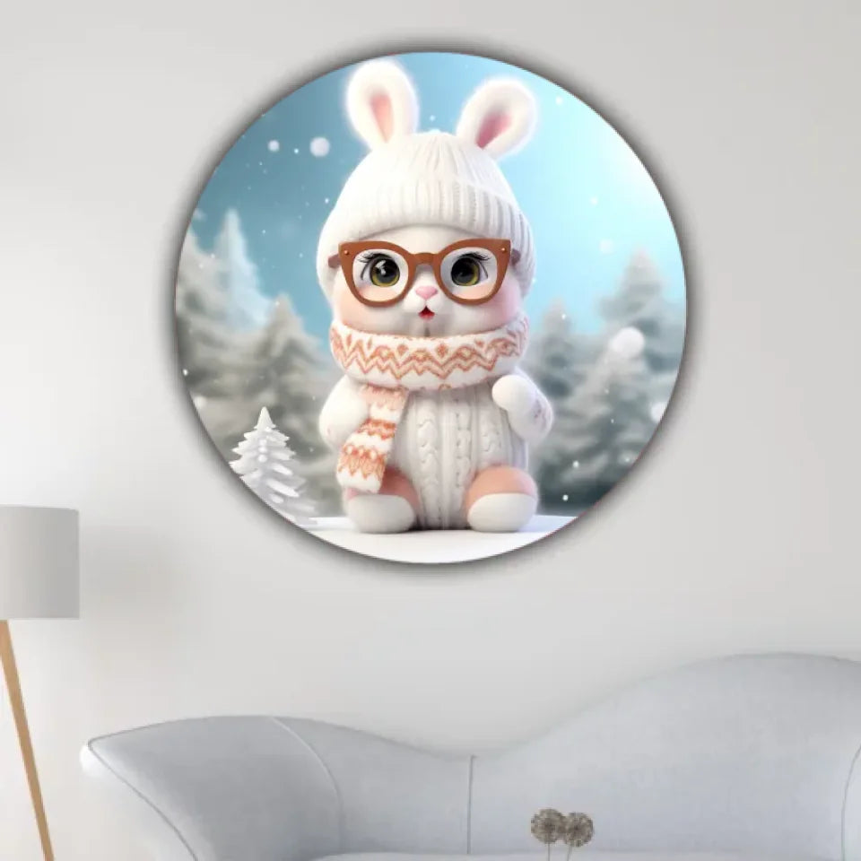 3D bébé Lapin L'hiver Impressions sur cercle en mousse personnalisés, 3D Décor pour le salon à Noël