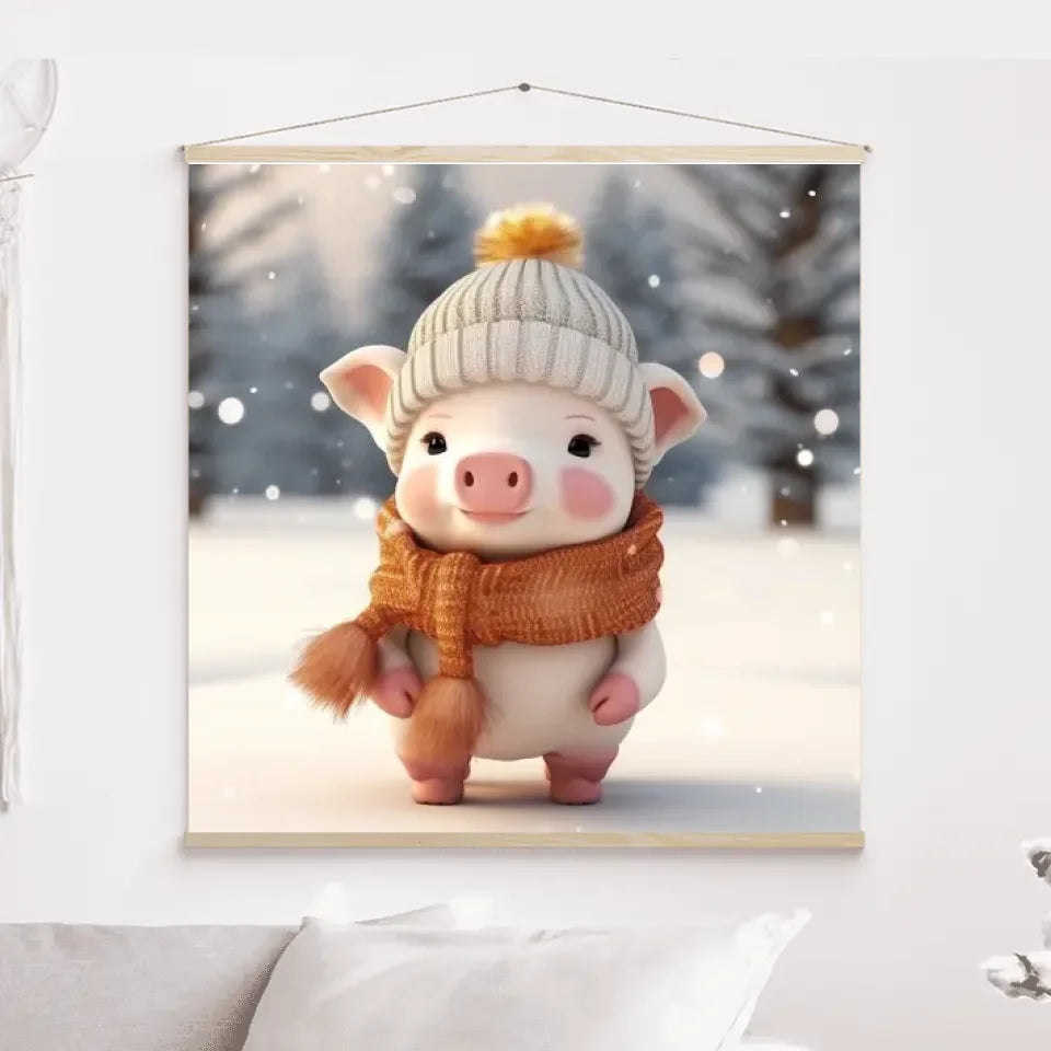 3D Bébé Porc L'hiver Toile à suspendre personnalisés, 3D Décor pour le salon à Noël