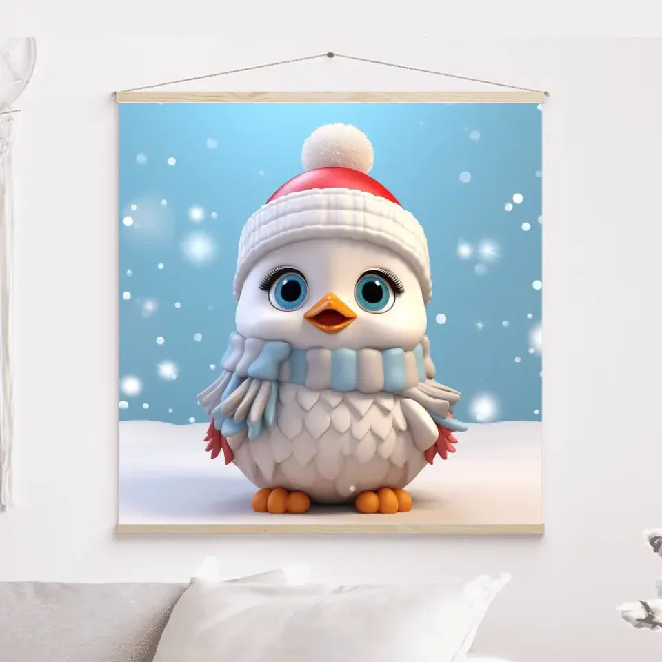 3D bébé Oiseau poulet dans la neigeToile à suspendre personnalisés, 3D Décor pour le salon à Noël