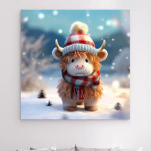 Charger l&#39;image dans la galerie, 3D Vache Highland L&#39;hiver Toile à suspendre personnalisés, 3D Décor pour le salon à Noël
