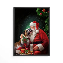 Charger l&#39;image dans la galerie, Bouledogue anglais et Père Noël Toile à suspendre personnalisée, cadeau pour amoureux des chiens, décoration du salon
