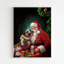 Charger l&#39;image dans la galerie, Bouledogue anglais et Père Noël Toile à suspendre personnalisée, cadeau pour amoureux des chiens, décoration du salon
