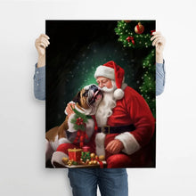 Charger l&#39;image dans la galerie, Bouledogue anglais et Père Noël Toile à suspendre personnalisée, cadeau pour amoureux des chiens, décoration du salon
