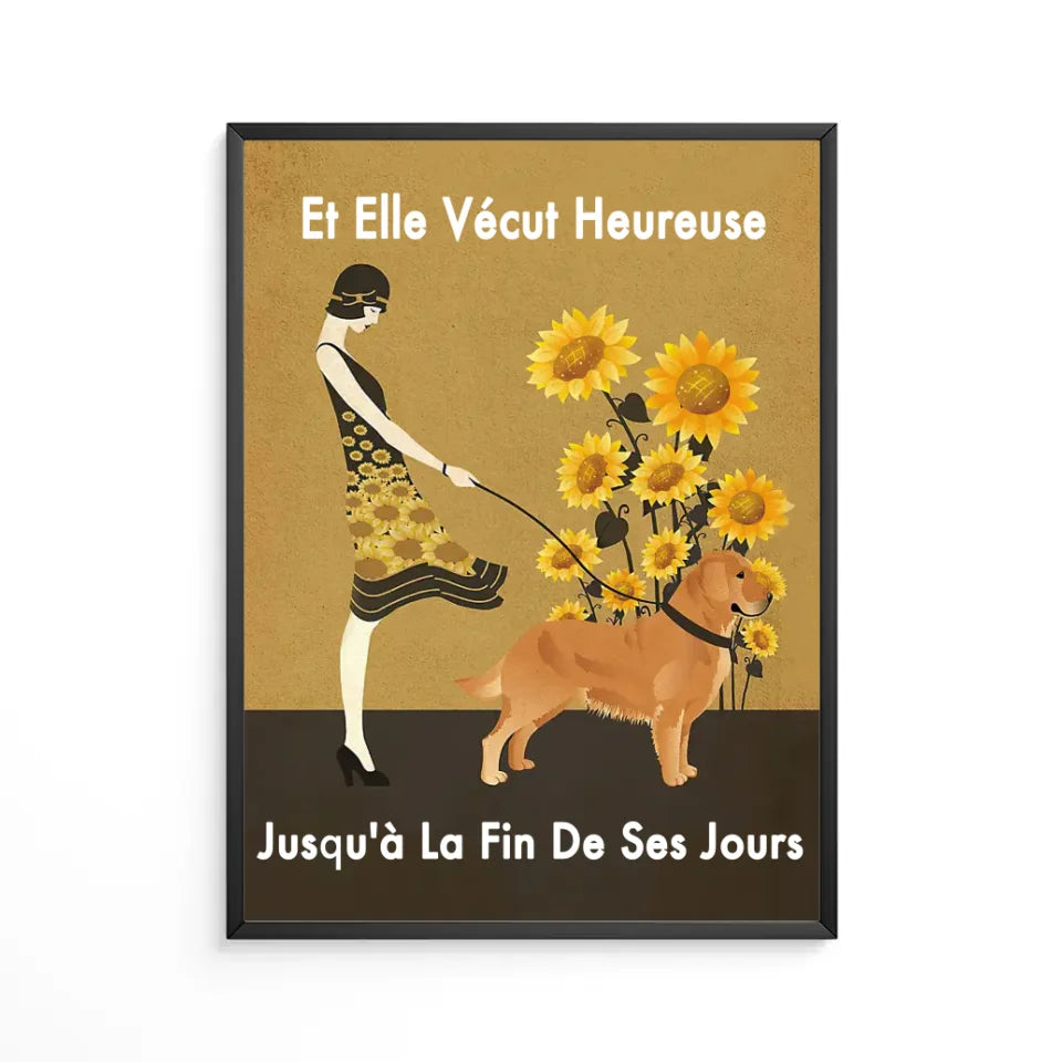 Golden Retriever Chien Poster personnalisée, cadeau pour maman chien, Et elle vécut heureuse jusqu'à la fin de ses jours