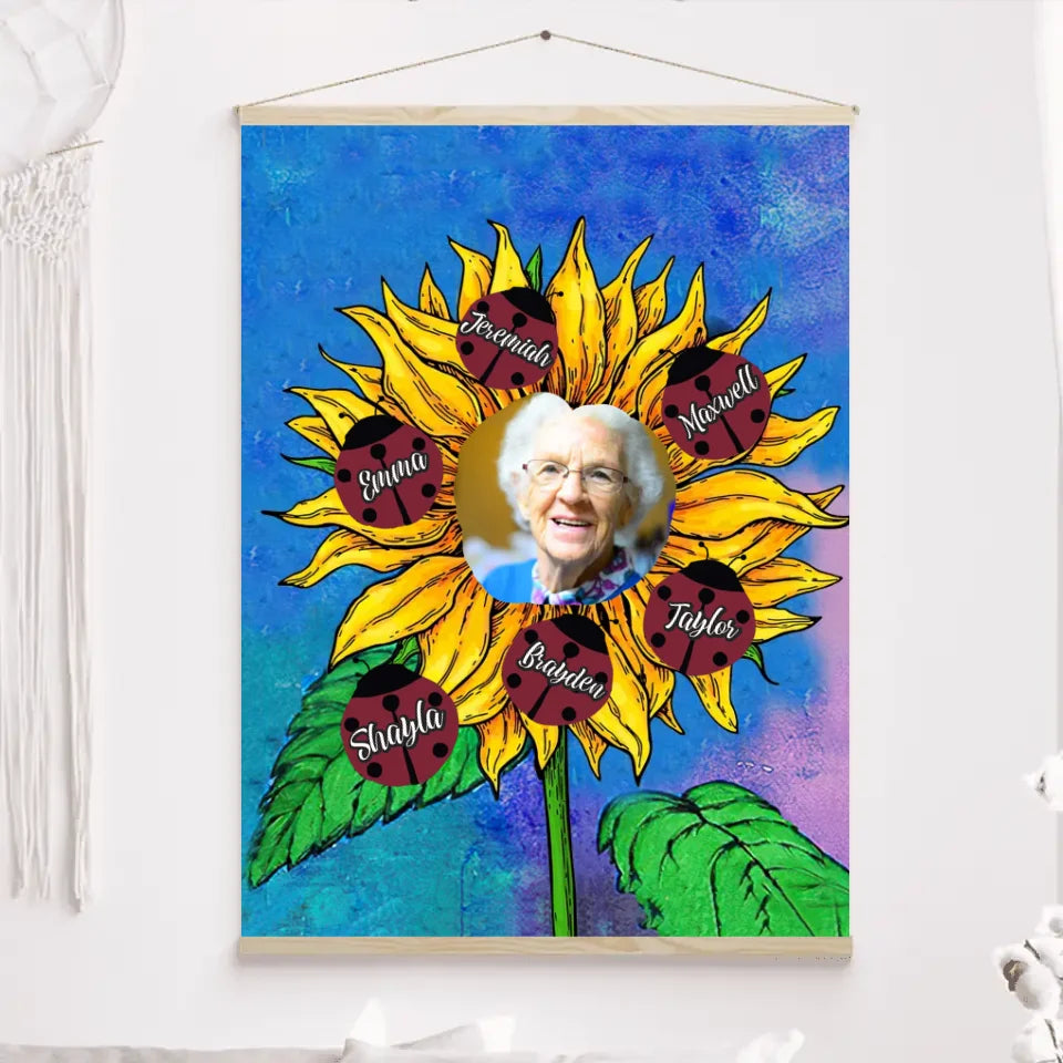 Tournesol Photo Toile à suspendre personnalisée, cadeau pour Grand-mère, grand-père, maman, papa