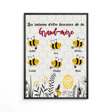 Charger l&#39;image dans la galerie, Enfants Poster personnalisée Noms, cadeau pour aime les abeilles, Les raisons d&#39;être heureux de Grand-mère, Mamie
