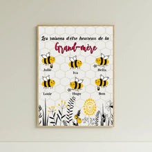 Charger l&#39;image dans la galerie, Enfants Toile à suspendre personnalisée Noms, cadeau pour aime les abeilles, Les raisons d&#39;être heureux de Grand-mère, Mamie
