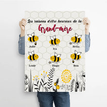 Charger l&#39;image dans la galerie, Enfants Toile à suspendre personnalisée Noms, cadeau pour aime les abeilles, Les raisons d&#39;être heureux de Grand-mère, Mamie
