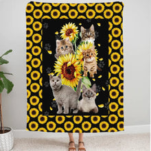 Charger l&#39;image dans la galerie, Chat Tournesol Couverture personnalisée, Plaid cadeau pour Amoureux des chat, maman et papa chat
