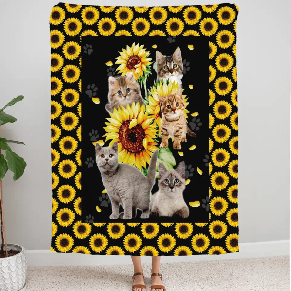 Chat Tournesol Couverture personnalisée, Plaid cadeau pour Amoureux des chat, maman et papa chat