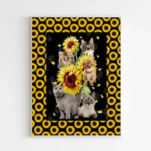 Charger l&#39;image dans la galerie, Chat Tournesol Poster encadré en bois personnalisée, cadeau pour Amoureux des chats, maman et papa chat
