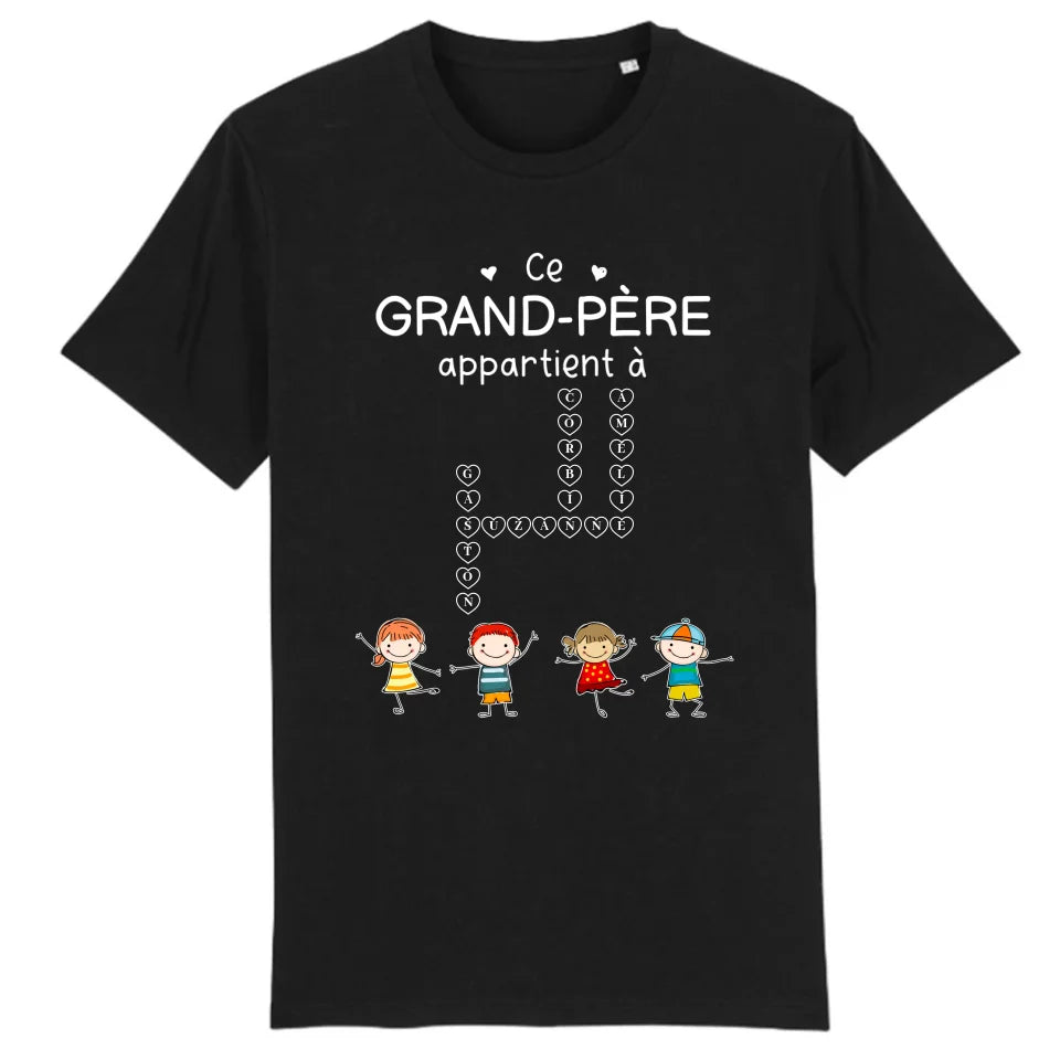 Enfants Mots croisés, T-shirt personnalisé grand-père grand-mère, ce grand-père appartient à, fête des pères