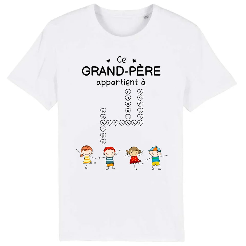 Enfants Mots croisés, T-shirt personnalisé grand-père grand-mère, ce grand-père appartient à, fête des pères