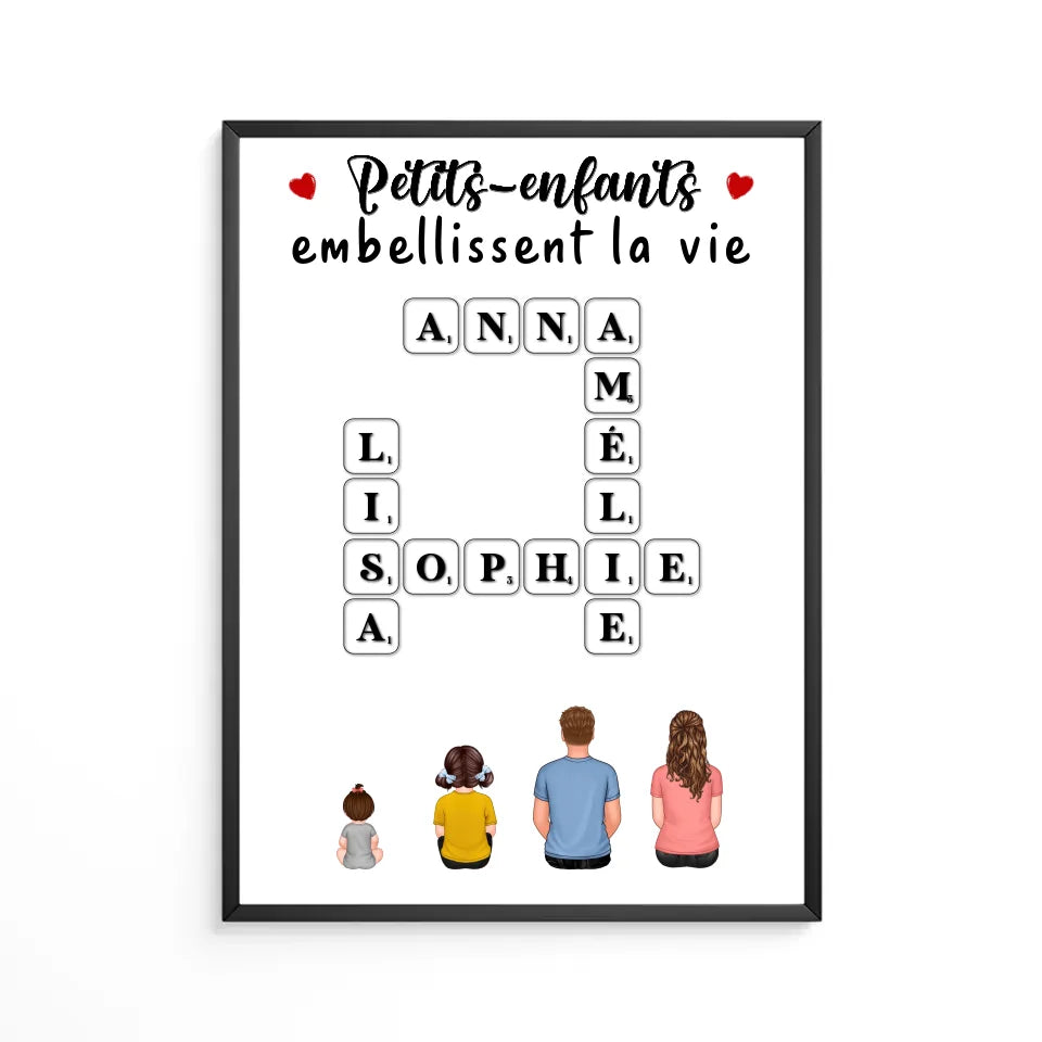 Mots croisé Poster personnalisée, cadeau pour Famille, Grand-mère, grand-père, Petits-enfants embellissent la vie