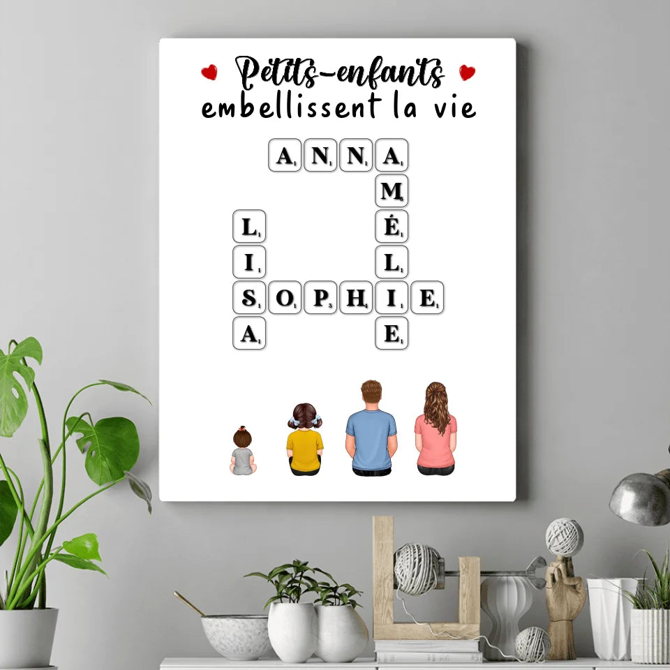 Mots croisé Toile personnalisée, cadeau pour Famille, Grand-mère, grand-père, Petits-enfants embellissent la vie