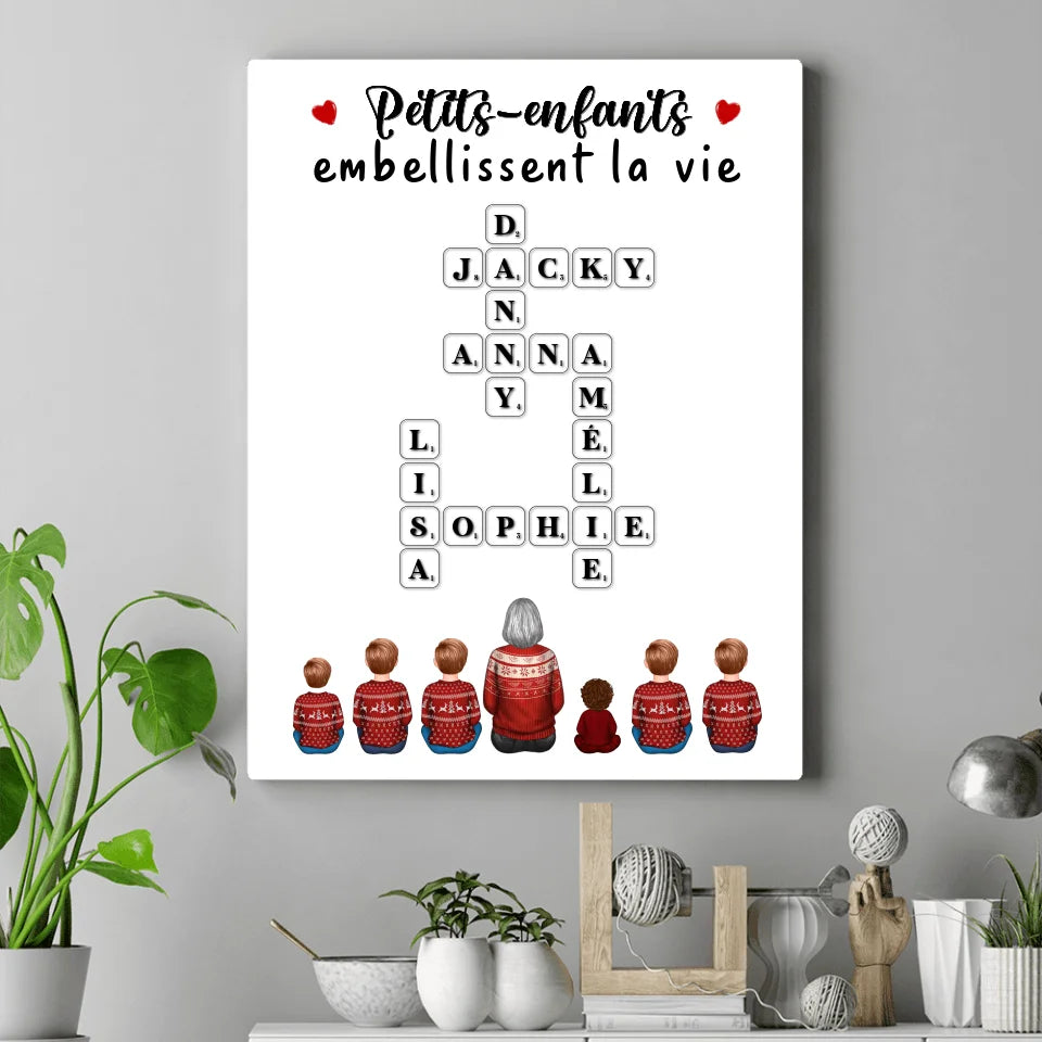 Mots croisé Toile personnalisée, cadeau pour Famille, Grand-mère, Petits-enfants embellissent la vie