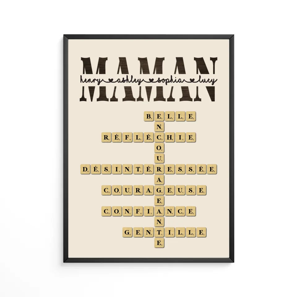 Mots croisé Poster personnalisée, cadeau pour Famille, maman, fête des mères, anniversaire, pourquoi nous t'aimons