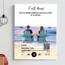 Charger l&#39;image dans la galerie, Poster premium encadré en bois personnalisée, Saint-Valentin Cadeau couple, Couple assis sur la plage
