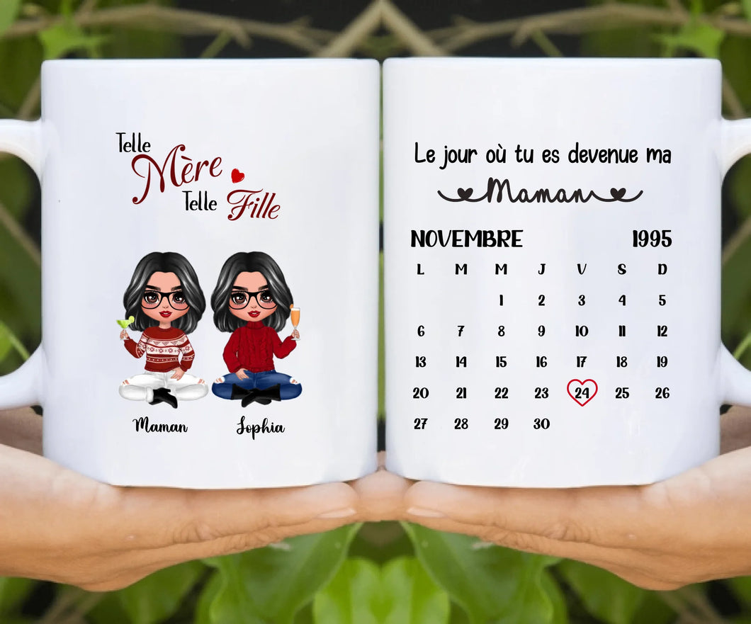 Date d'anniversaire Mug Calendrier personnalisé, Fête des mères Cadeaux pour maman, Telle mère, telle fille