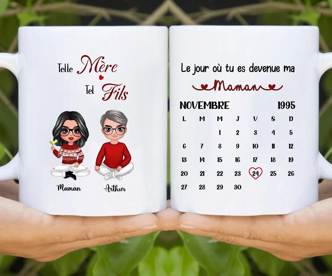 Date d'anniversaire Mug Calendrier personnalisé, Fête des mères Cadeaux pour maman, Telle mère tel fils