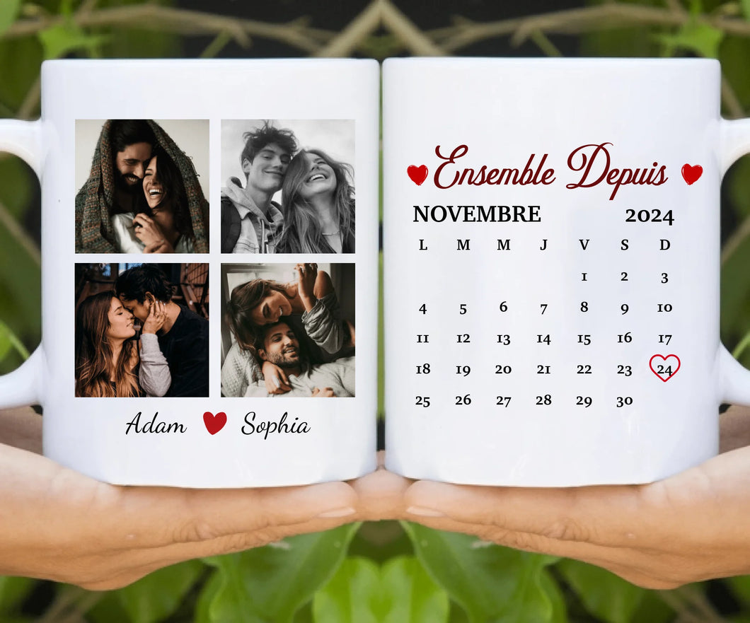 Date d'anniversaire Mug Photo personnalisé,  Saint-Valentin Cadeaux pour couple, Épouse et mari, Ensemble Depuis