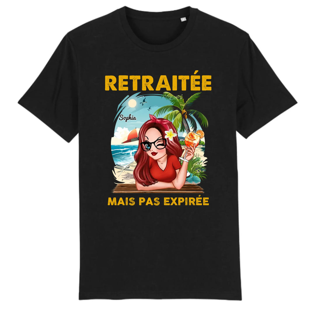 Retraite T-shirt personnalisé, Fête des mères pour  maman, grand-mère, Plage, été, Retraitée mais pas expirée