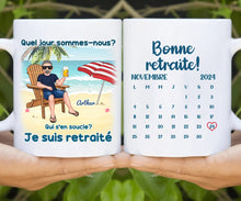 Charger l&#39;image dans la galerie, Date d&#39;anniversaire Mug Calendrier personnalisé, fête des pères Cadeaux pour Papa, Plage, été, Je suis retraité
