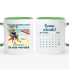 Charger l&#39;image dans la galerie, Date d&#39;anniversaire Mug Calendrier personnalisé, fête des pères Cadeaux pour Papa, Plage, été, Je suis retraité
