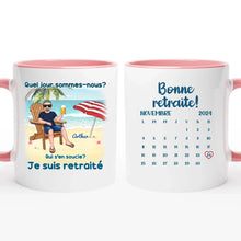 Charger l&#39;image dans la galerie, Date d&#39;anniversaire Mug Calendrier personnalisé, fête des pères Cadeaux pour Papa, Plage, été, Je suis retraité
