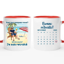 Charger l&#39;image dans la galerie, Date d&#39;anniversaire Mug Calendrier personnalisé, fête des pères Cadeaux pour Papa, Plage, été, Je suis retraité
