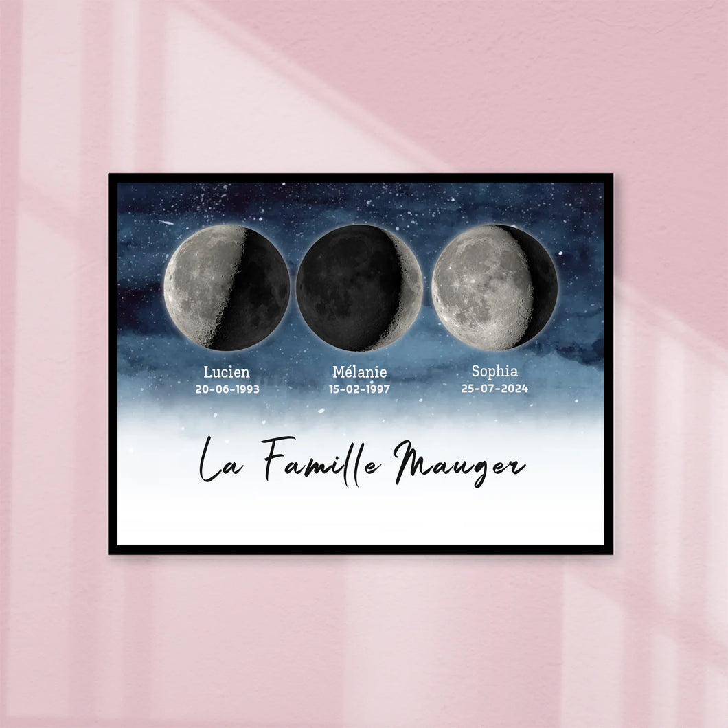 Phase de Lune Poster personnalisé, Saint-Valentin Cadeaux pour couple,  Famille Nom