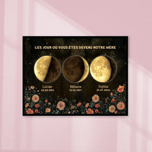 Charger l&#39;image dans la galerie, Phase de Lune Fleurs vintage Passe partout personnalisé, Fête des Mères pour maman, Le jour où vous êtes devenu notre Mère
