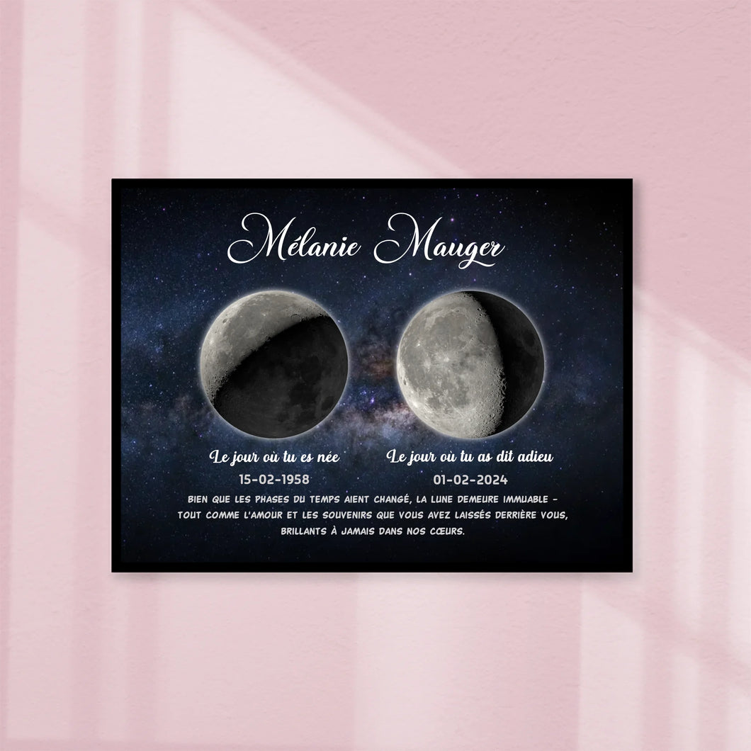 Phase de Lune Art Mémorial Sympathie Cadeau Personnalisé Poster, commémorer le décès d'un père, mère, grand-père, grand-mère