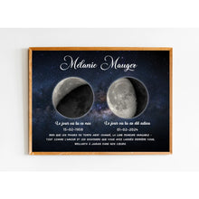 Charger l&#39;image dans la galerie, Phase de Lune Art Mémorial Sympathie Cadeau Personnalisé Poster, commémorer le décès d&#39;un père, mère, grand-père, grand-mère
