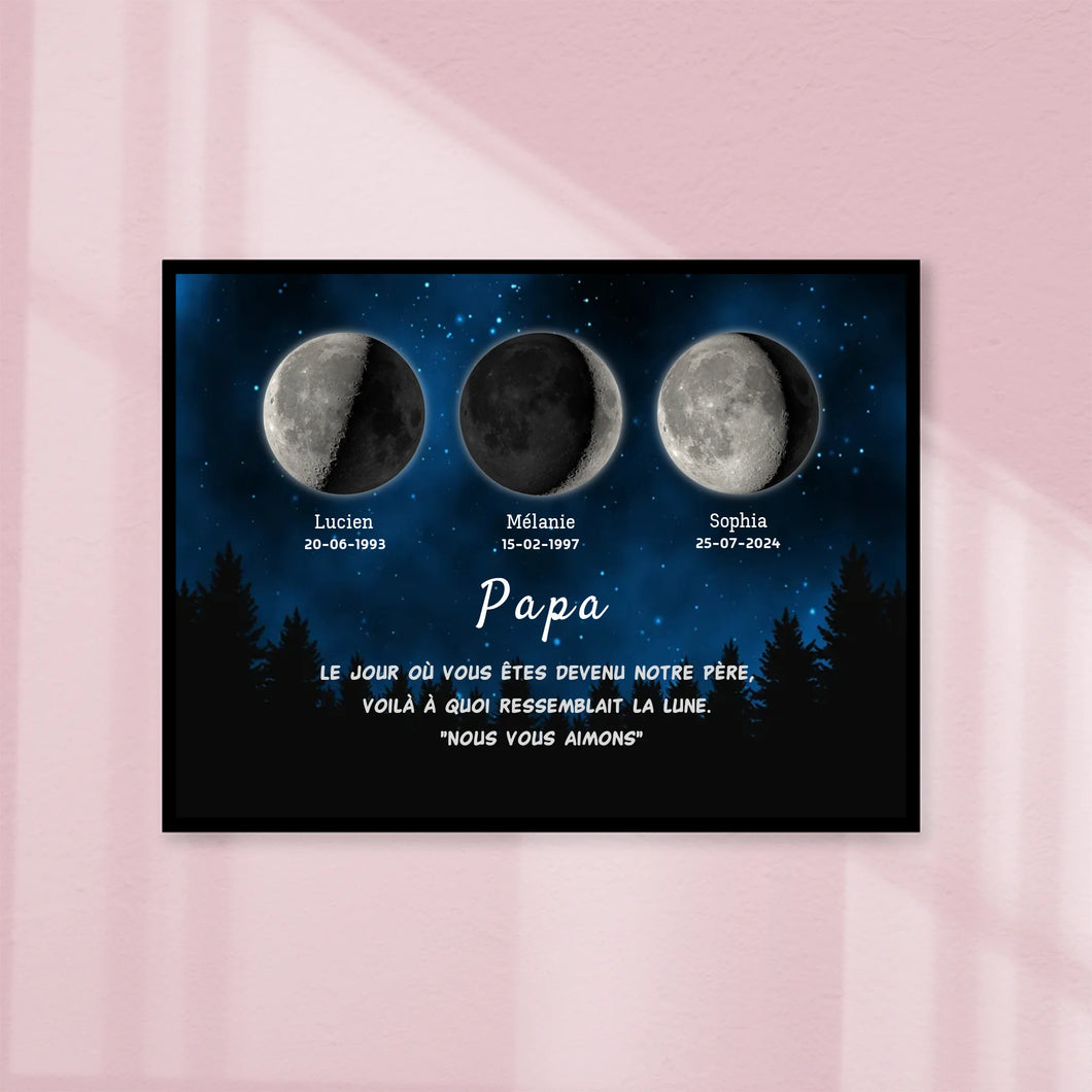 Phase de Lune Poster personnalisé, Fête des pères Cadeaux pour couple papa, Le jour où vous êtes devenu notre père
