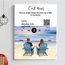 Charger l&#39;image dans la galerie, Toile personnalisée, Saint-Valentin Cadeau couple, Couple assis sur la plage
