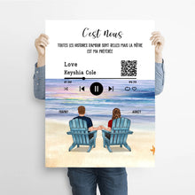 Charger l&#39;image dans la galerie, Toile personnalisée, Saint-Valentin Cadeau couple, Couple assis sur la plage
