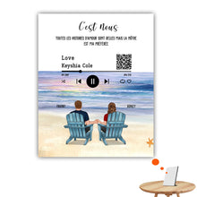 Charger l&#39;image dans la galerie, Toile personnalisée, Saint-Valentin Cadeau couple, Couple assis sur la plage
