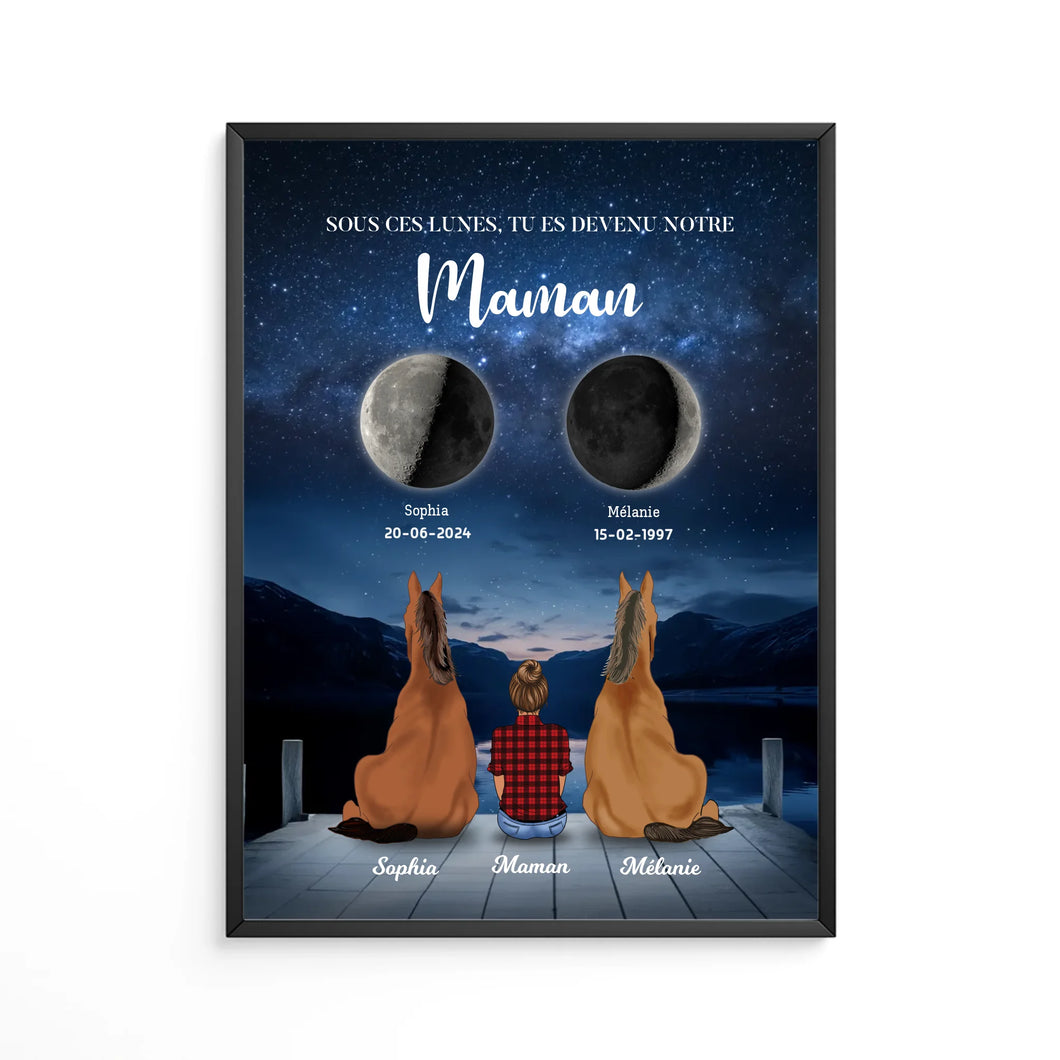 Phase de Lune Poster personnalisé, Fête des Mères, TU ES DEVENU NOTRE Maman Chevaux