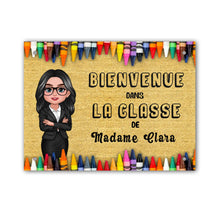 Charger l&#39;image dans la galerie, Enseignante Colorée Crayon Bienvenue dans ma classe Paillasson personnalisé, Tapis Cadeaux pour la fête des enseignants

